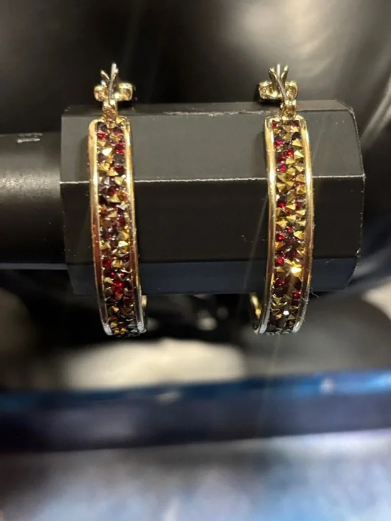 Kenneth Cole New York Signature Pave Crystal Hoop Earring - Gold Toned - Picture 4 of 8